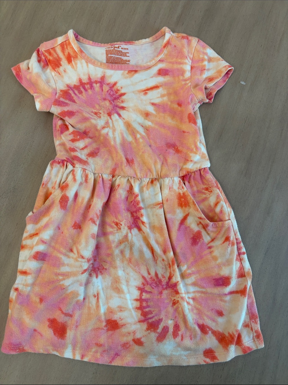 Kids Tie-Dye Pocket Dress - Pink & Orange